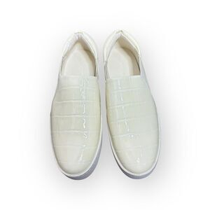 Womens Vince Warren Slip On Crocodile Embossed Ivory White Platform Sneaker 36.5